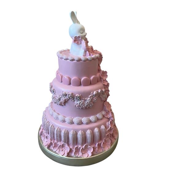 Sweet Treats 13in Pink Floral Easter Bunny Faux Cake with Macaroons Decor NEW - Picture 6 of 16